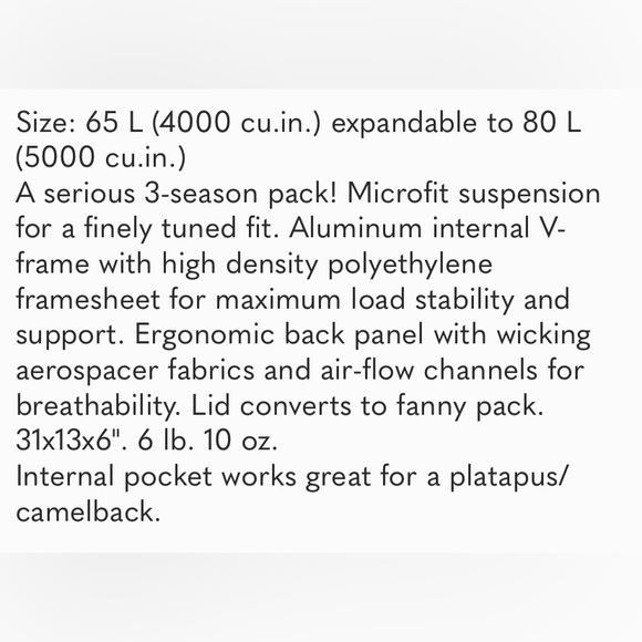 The North Face Prism Backpackers Hiking backpack, Size: 65 L (Medium Frame) - Picture 5 of 5